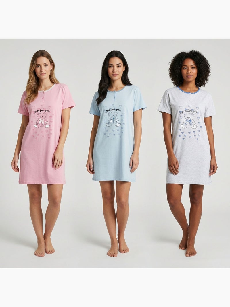 OZABI Dames Nachthemd Microvezel Korte Mouwen Blauw - Kiabi