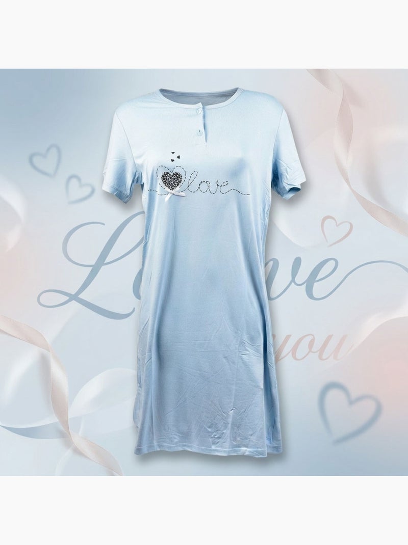 OZABI Dames Nachthemd Microvezel Korte Mouwen Blauw - Kiabi