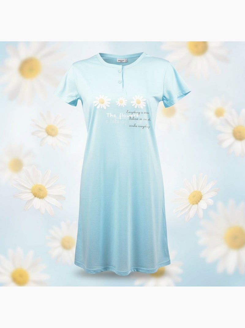 OZABI Dames Nachthemd Microvezel Korte Mouwen Blauw - Kiabi