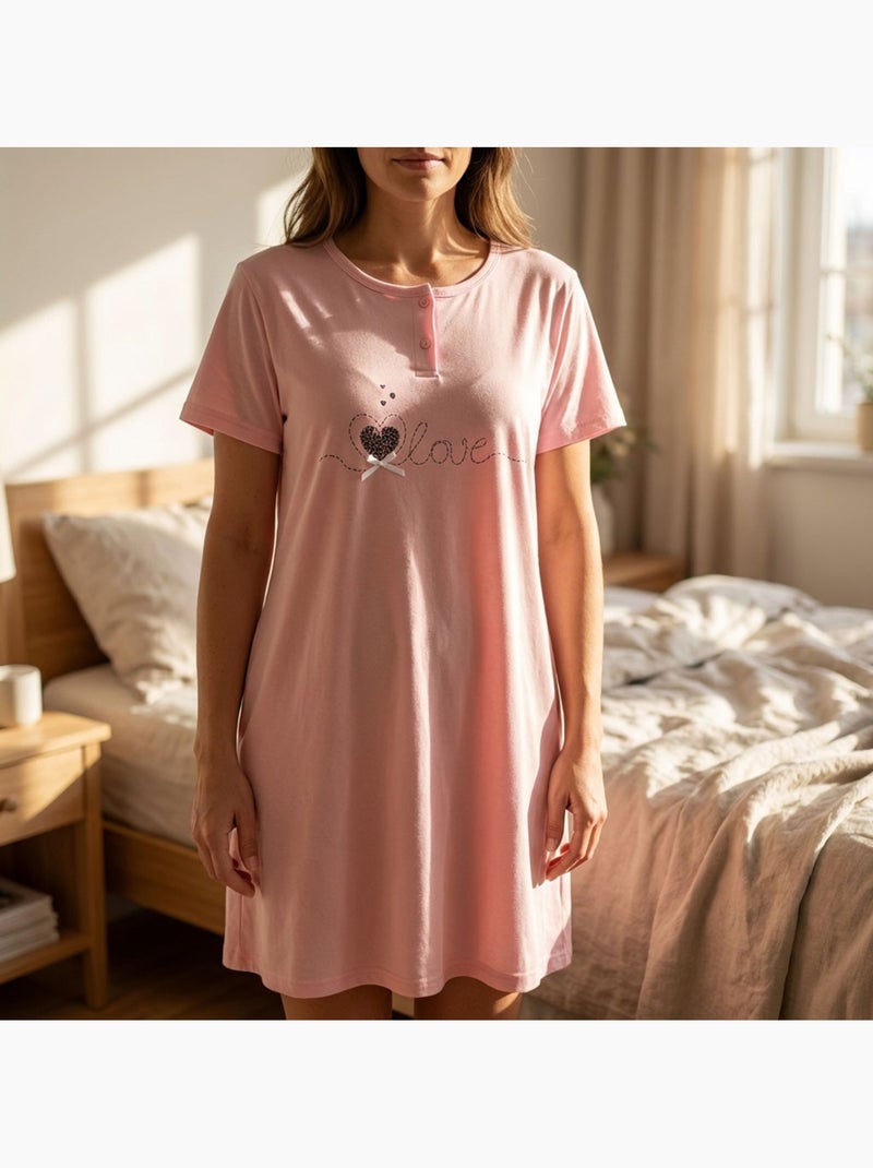 OZABI Dames Nachthemd Microvezel Korte Mouwen Roze - Kiabi