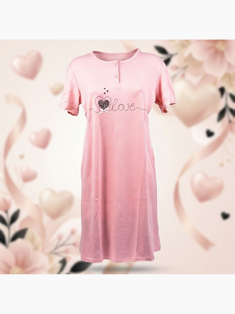 OZABI Dames Nachthemd Microvezel Korte Mouwen Roze - Kiabi