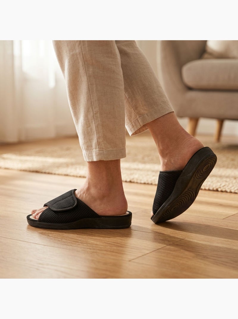 Ozabi-dames pantoffel mule mesh microgeperforeerd klittenband verstelbaar gemaakt in spanje Zwart - Kiabi
