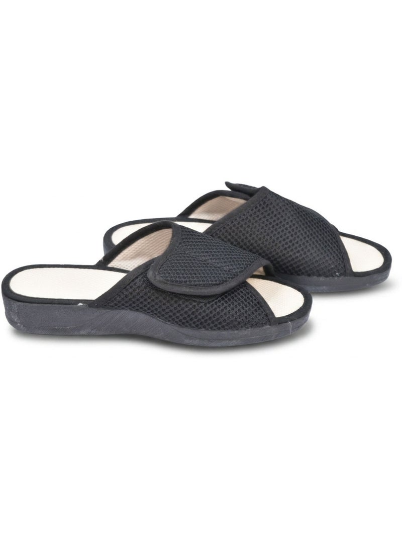 Ozabi-dames pantoffel mule mesh microgeperforeerd klittenband verstelbaar gemaakt in spanje Zwart - Kiabi