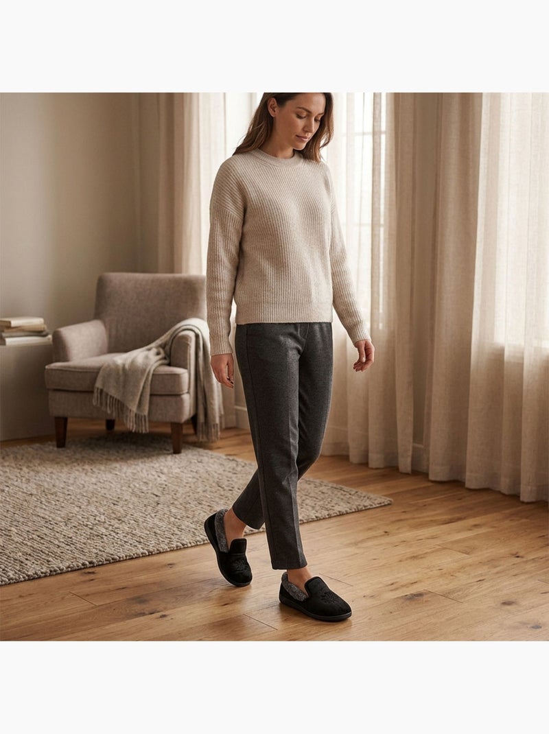 OZABI Dames Pantoffels Fluweel Charentaises Warm Antislip Zwart - Kiabi