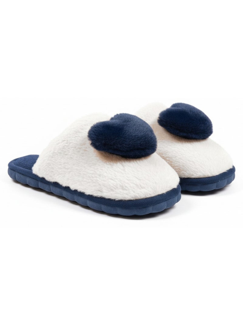 Ozabi dames pantoffels open, synthetische bont, 3d harteffect Marineblauw - Kiabi