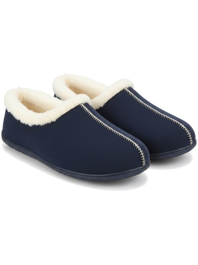 Ozabi dames pantoffels spaanse maak, bontenkraag, afneembare zool Marineblauw - Kiabi