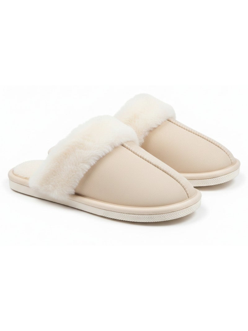 Ozabi dames pantoffels suède, kunstbont kraag Beige - Kiabi