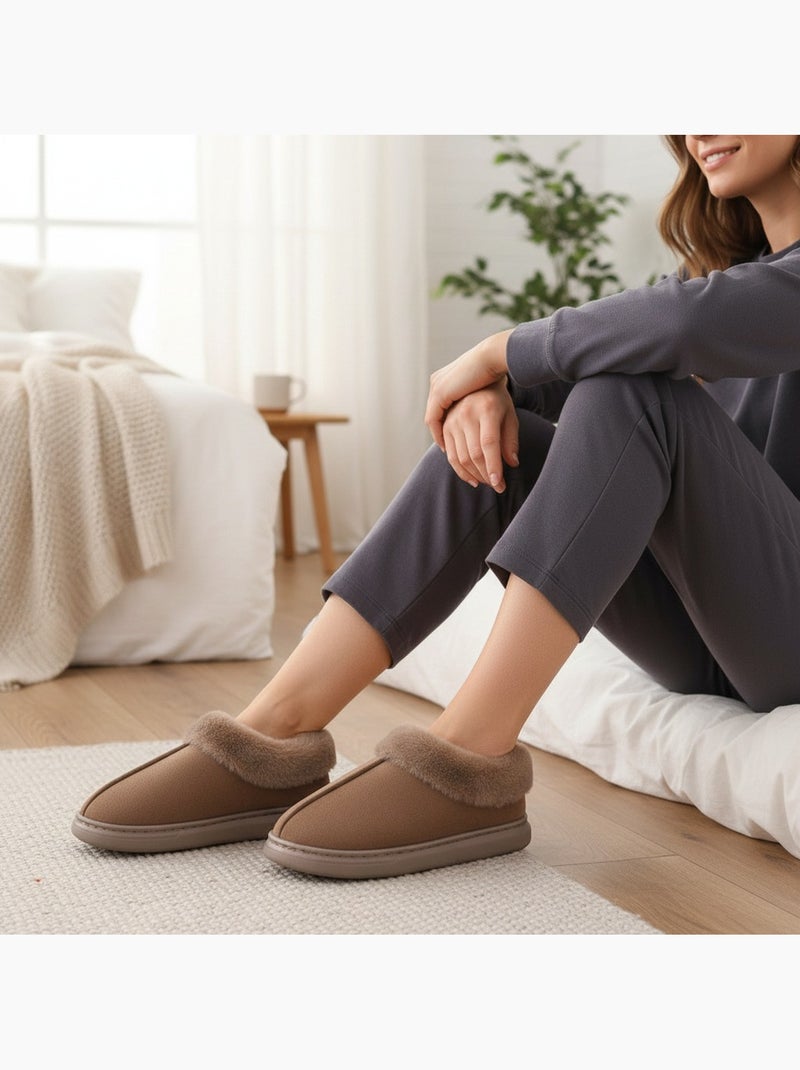 Ozabi dames pantoffels, suèdinelook met bontk Bruin - Kiabi