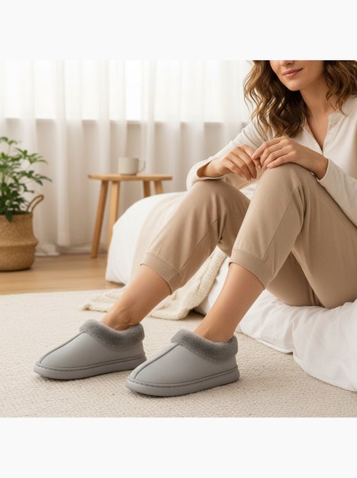 Ozabi dames pantoffels, suèdinelook met bontk - Kiabi