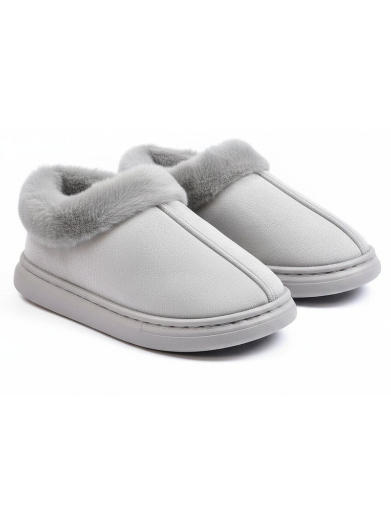 Ozabi dames pantoffels, suèdinelook met bontk Grijs - Kiabi