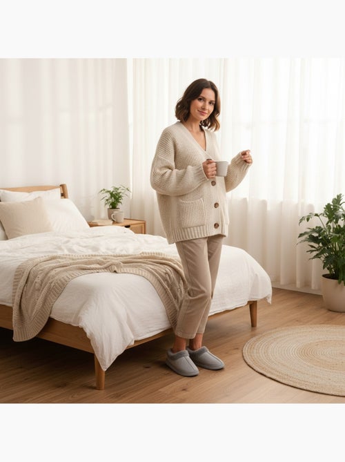 Ozabi dames pantoffels, suèdinelook met bontk - Kiabi