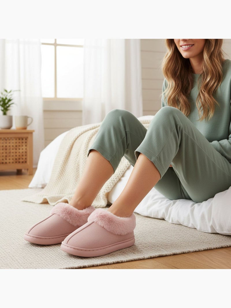 Ozabi dames pantoffels, suèdinelook met bontk Roze - Kiabi