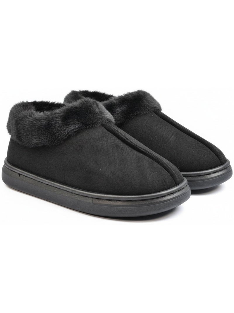 Ozabi dames pantoffels, suèdinelook met bontk Zwart - Kiabi