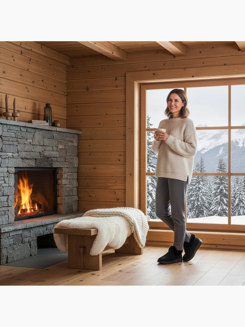 Ozabi dames pantoffels winter scandinavisch, enkel, gegroefd zool Zwart - Kiabi