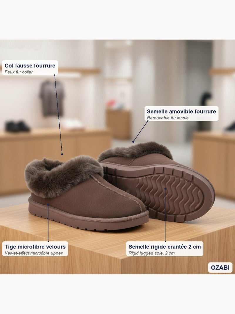 Ozabi dames pantoffels winter scandinavisch, gegroefd zool binnen buiten Bruin - Kiabi