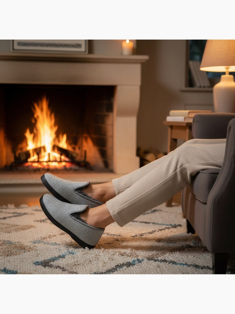 Ozabi dames pantoffels winter, vilten, gevoerd, afneembare zool Grijs - Kiabi
