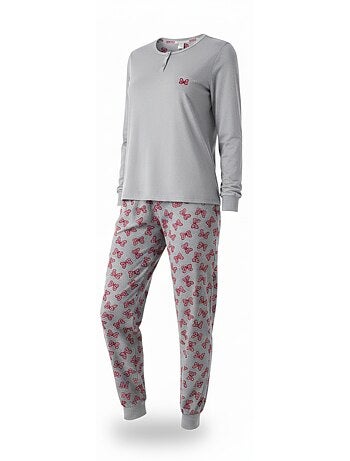 Ozabi dames pyjama katoen fleece lurex borduurwerk