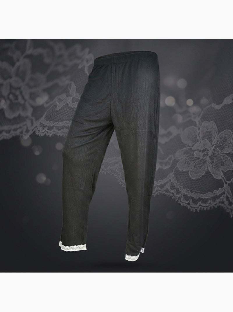 OZABI Dames Pyjama Lang Knoop Kant Ultra Licht Zwart - Kiabi