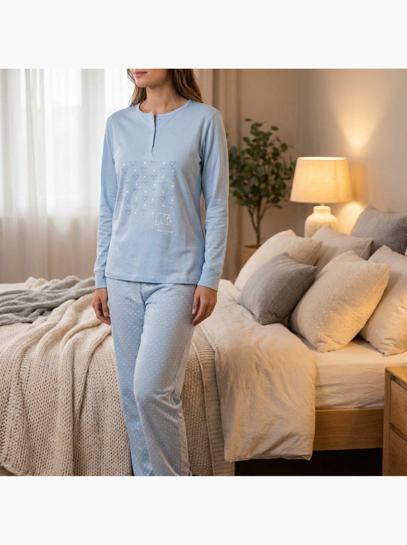 OZABI Dames Pyjama Set Lange Mouwen Blauw - Kiabi