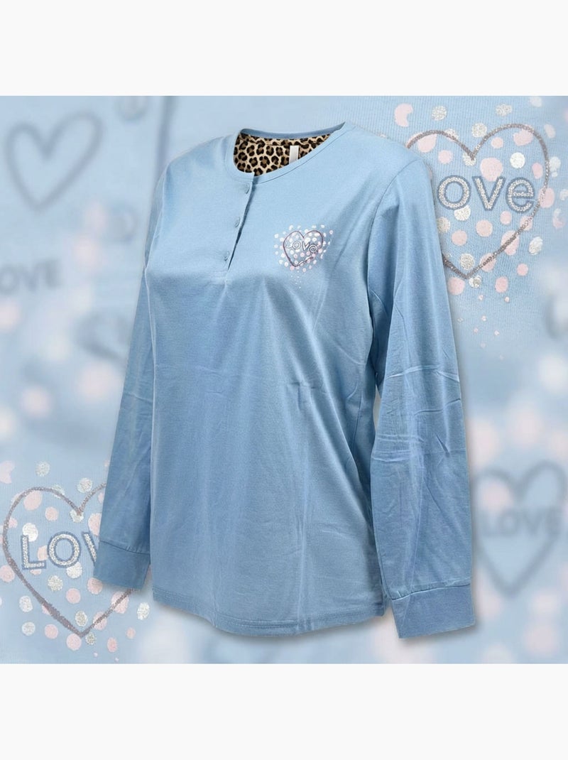 OZABI Dames Pyjama Set Lange Mouwen Blauw - Kiabi