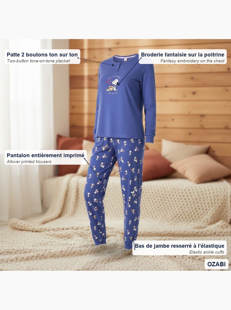 Ozabi dames pyjama set licht broderie fantasie Blauw - Kiabi
