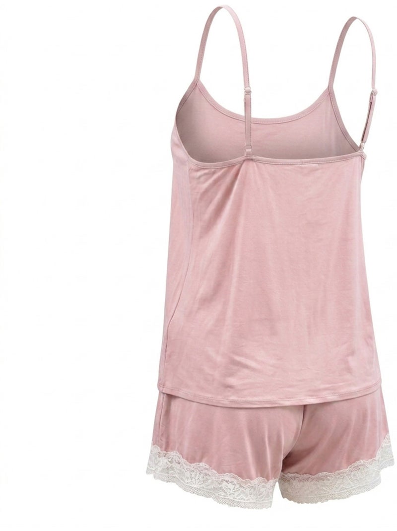 OZABI Dames Pyjama Viscose Hemdje V-hals Kant Zacht Aanvoelen Lichtlila - Kiabi