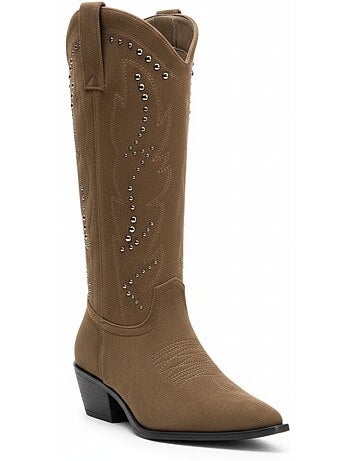 Ozabi dames santiag-laarzen suède studs blokhak 4 cm