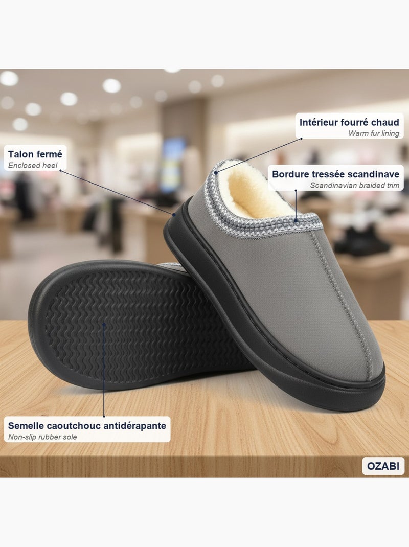 Ozabi dames slippers scandinavische stijl, gesloten hak, gevoerd Grijs - Kiabi