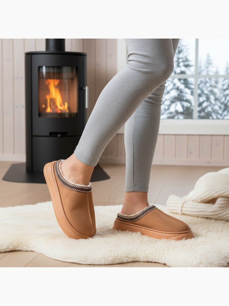 Ozabi dames slippers scandinavische stijl, gevoerde binnenkant, antislip zool Bruin - Kiabi