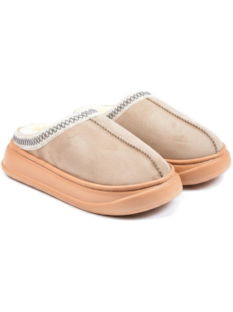 Ozabi dames slippers scandinavische stijl, gevoerde binnenkant, antislip zool Taupe - Kiabi