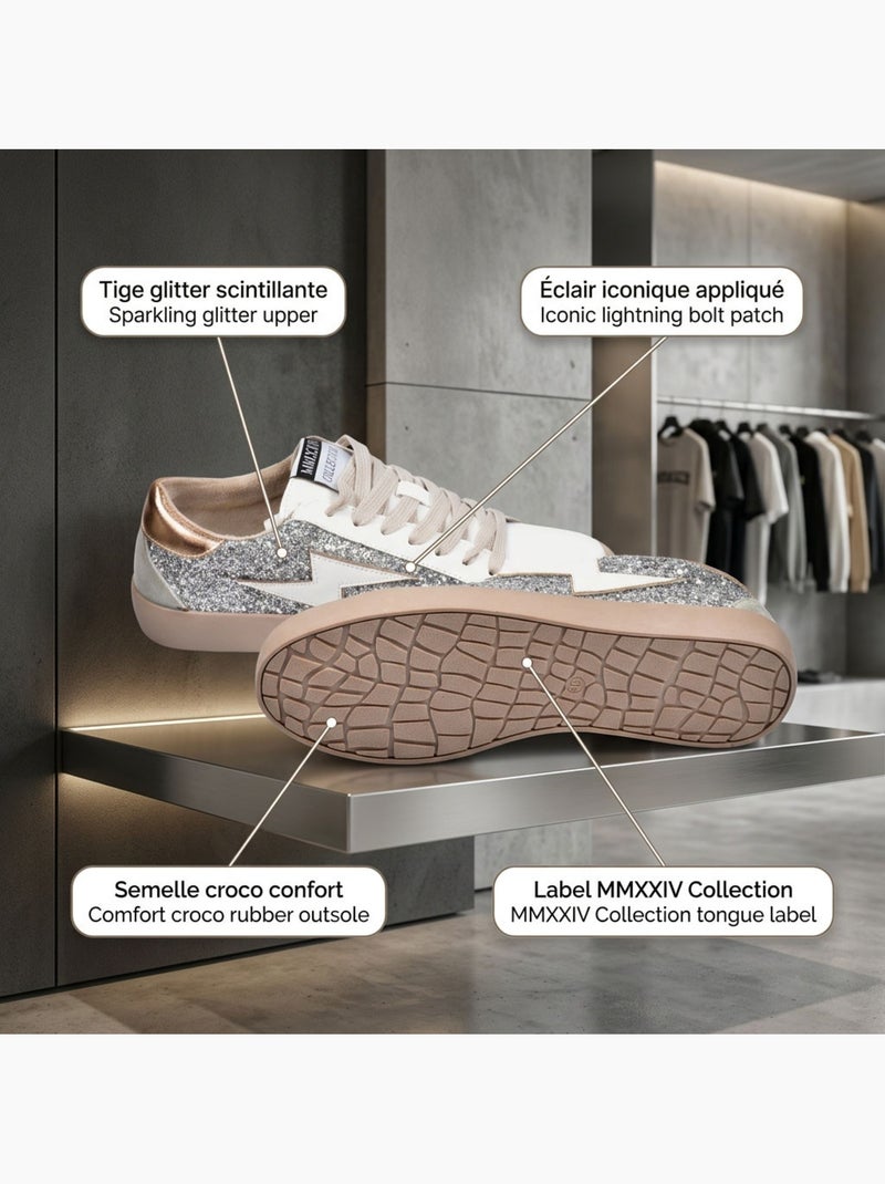 OZABI Dames Sneakers Glitter Bliksem Platform MMXXIV Zilver - Kiabi