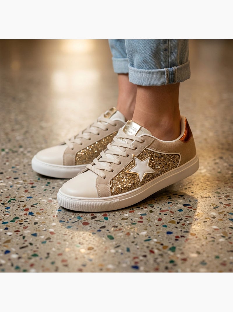 OZABI Dames Sneakers Glitter Ster Platform Zilver Goud Goud - Kiabi