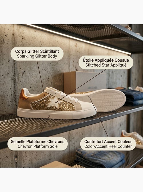 OZABI Dames Sneakers Glitter Ster Platform Zilver Goud - Kiabi