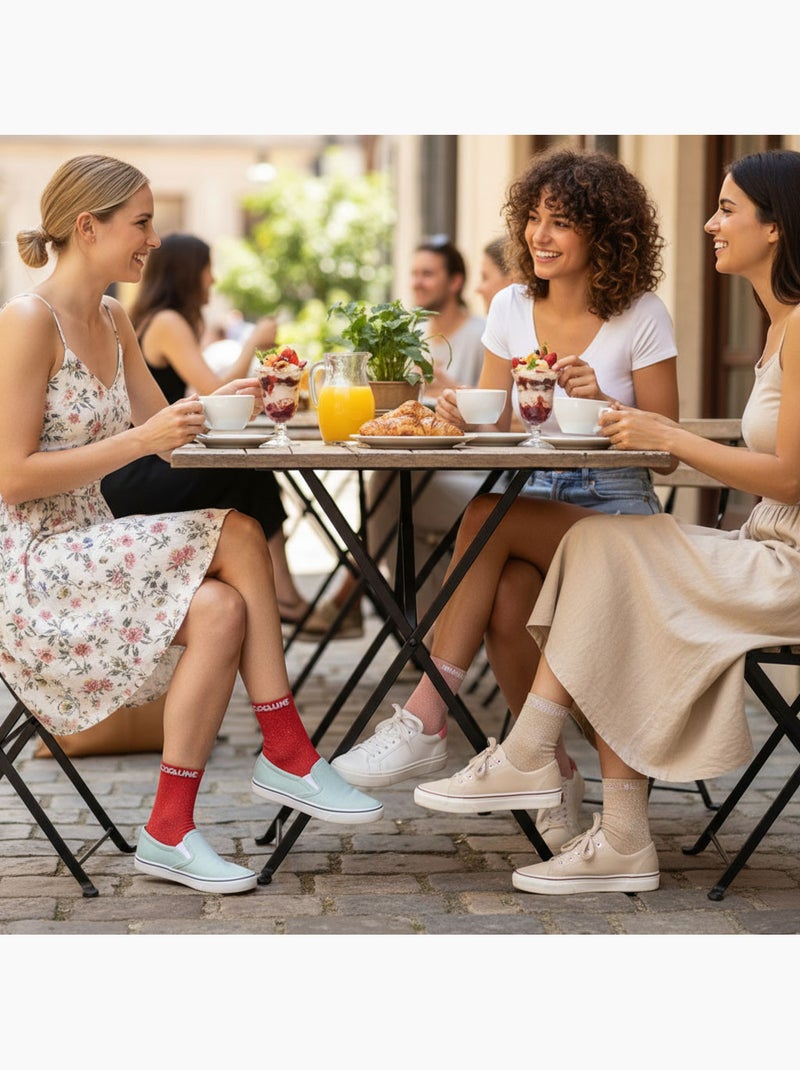 Ozabi dames sokken met pailletten soquettes set van 4 paar Rood/Zwart/Geel - Kiabi
