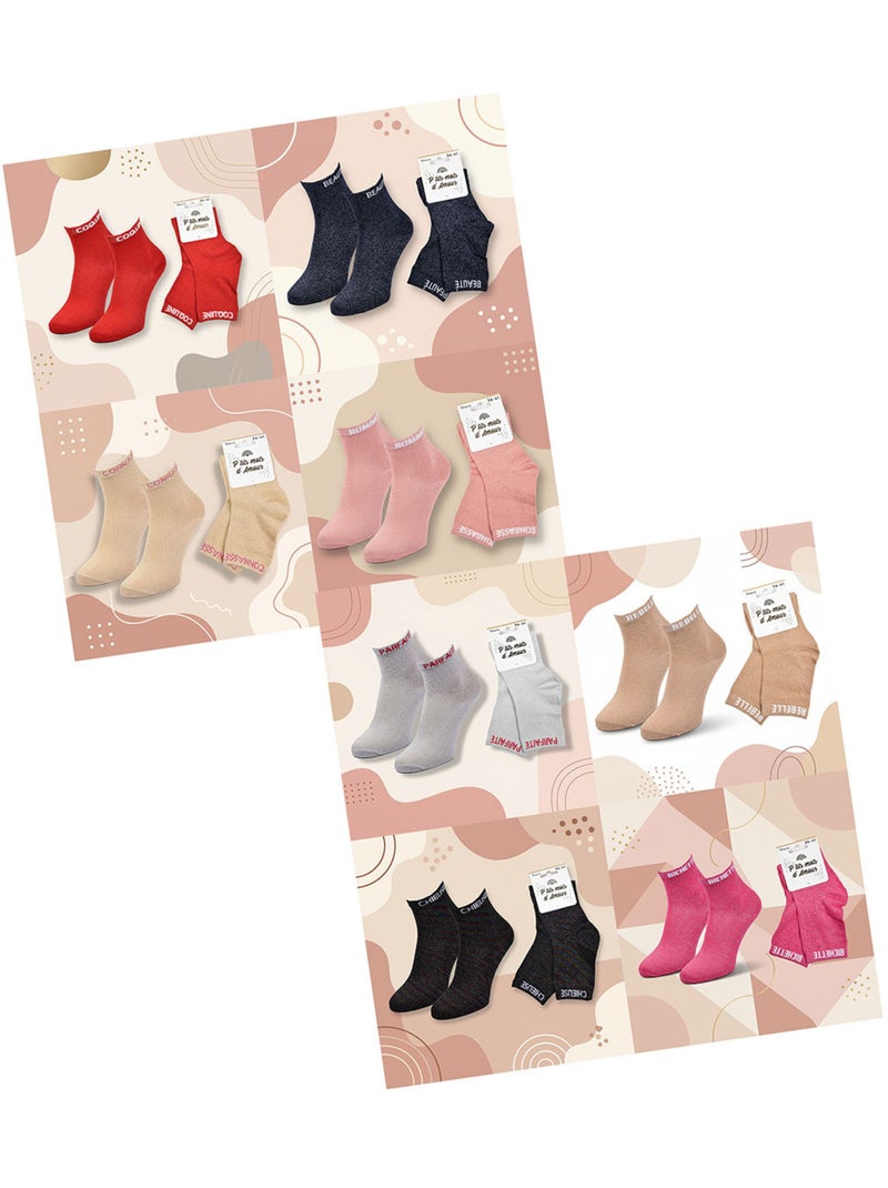 Ozabi dames sokken met pailletten soquettes set van 8 paar Roze/Multicolor - Kiabi