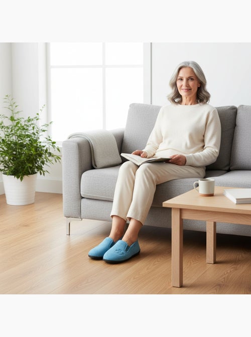 Ozabi dameshuisschoenen, gestikt vilt met bloemen, elastische sluiting - Kiabi Ozabi dameshuisschoenen, gestikt vilt met bloemen, elastische sluiting - Kiabi