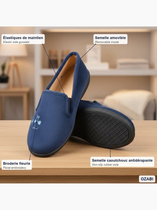 Ozabi dameshuisschoenen, gestikt vilt met bloemen, elastische sluiting - Kiabi Ozabi dameshuisschoenen, gestikt vilt met bloemen, elastische sluiting - Kiabi