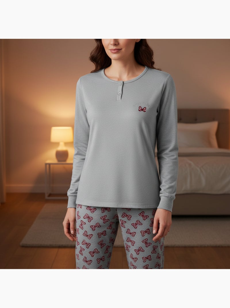 Ozabi ensemble pyjama femme coton doublé polaire broderie lurex Gris - Kiabi