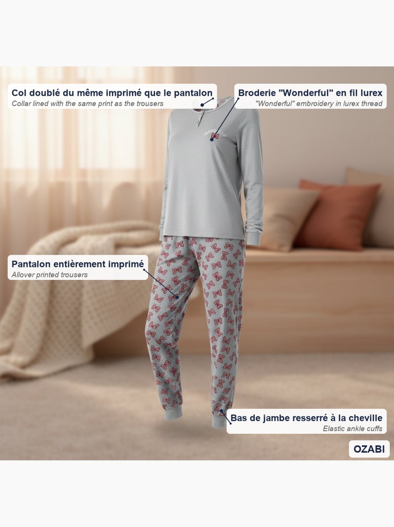 Ozabi ensemble pyjama femme coton doublé polaire broderie lurex Gris - Kiabi