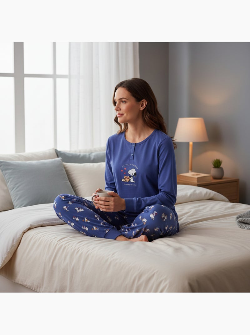 Ozabi ensemble pyjama femme léger broderie motif fantaisie Bleu - Kiabi