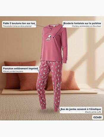 Ozabi ensemble pyjama femme léger broderie motif fantaisie