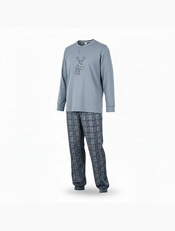 Ozabi ensemble pyjama homme coton majoritaire broderie cerf écossais