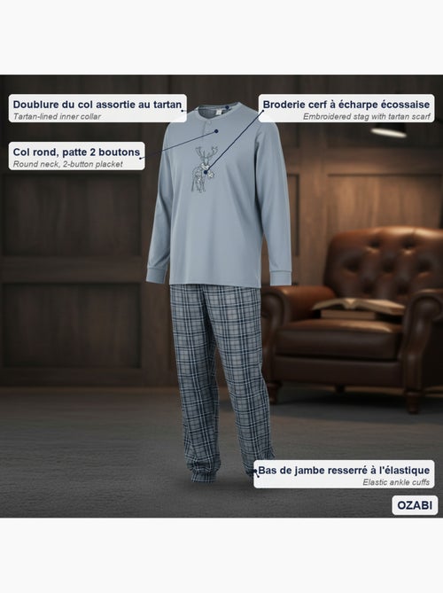 Ozabi ensemble pyjama homme coton majoritaire broderie cerf écossais - Kiabi Ozabi ensemble pyjama homme coton majoritaire broderie cerf écossais - Kiabi