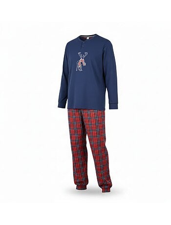 Ozabi ensemble pyjama homme coton majoritaire broderie cerf écossais