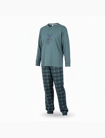 Ozabi ensemble pyjama homme coton majoritaire broderie cerf écossais