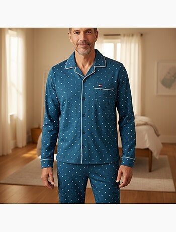 Ozabi ensemble pyjama homme doublé polaire boutonné petits pois