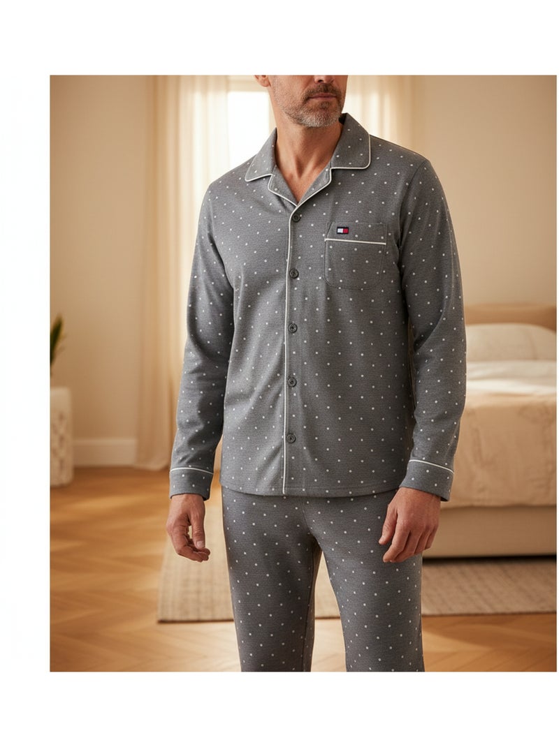Ozabi ensemble pyjama homme doublé polaire boutonné petits pois Gris - Kiabi