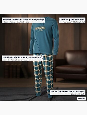 Ozabi ensemble pyjama homme doublé polaire broderie weekend vibes