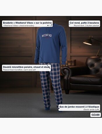 Ozabi ensemble pyjama homme doublé polaire broderie weekend vibes