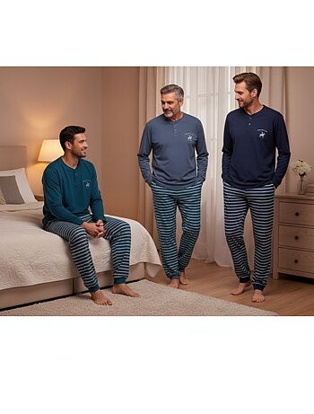Ozabi ensemble pyjama homme doublé polaire pack de 3 coloris assortis